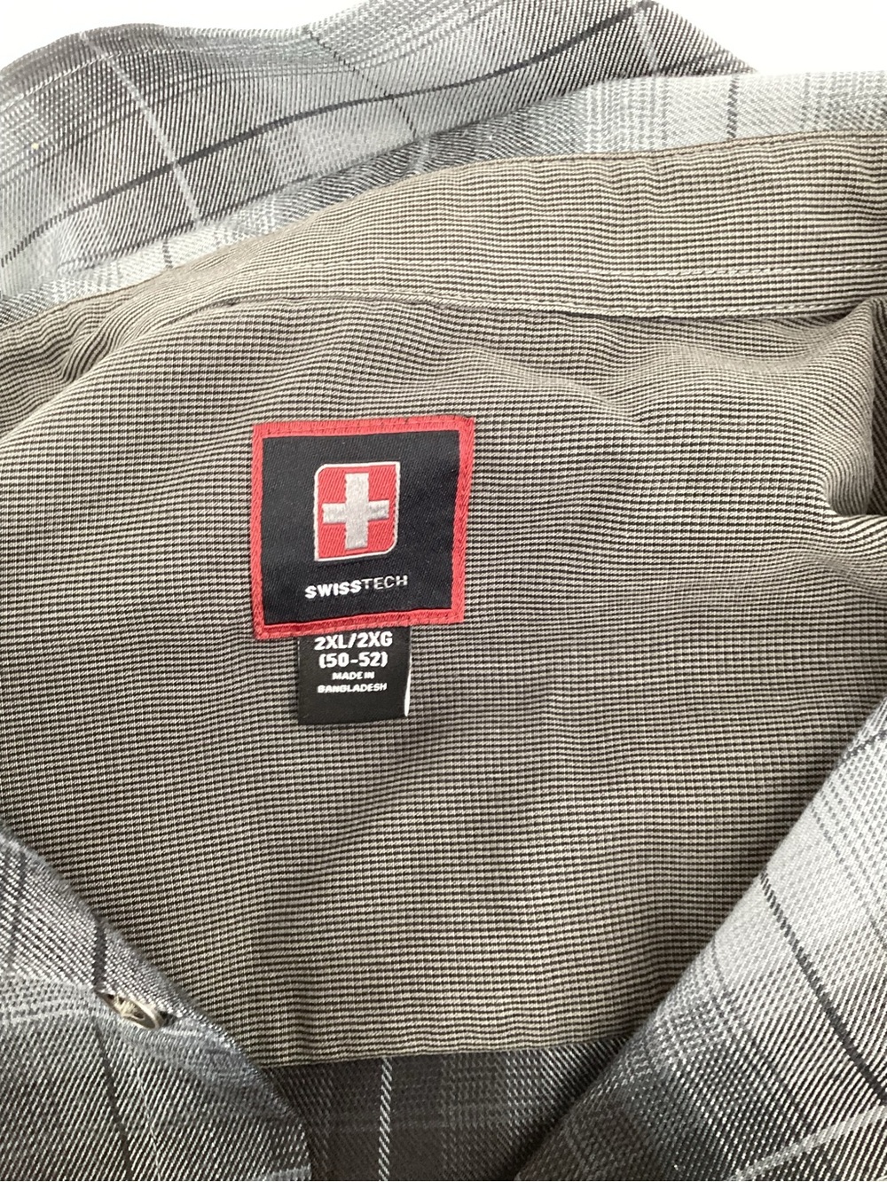 Swiss Tech Gray and Black Plaid Casual Button Down Shirt - Picture 6 of 9